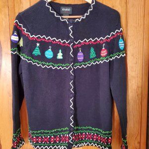 Christmas Holiday Cardigan Sweater Ugly Medium Button Up